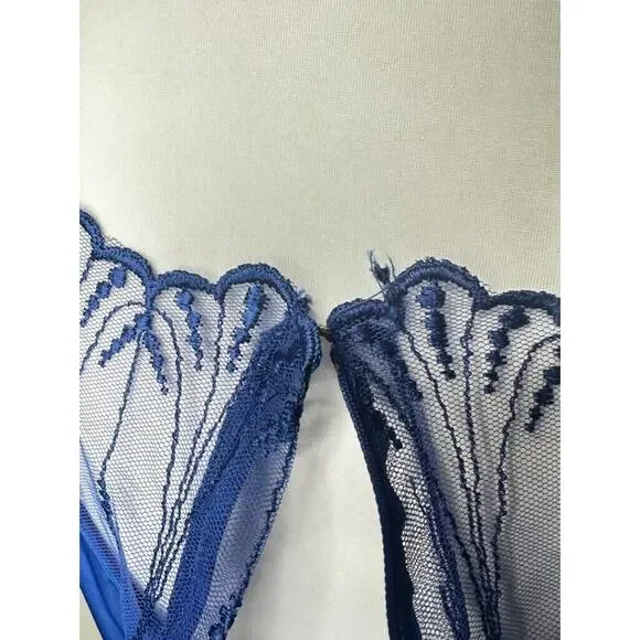 Vintage 1980's ILGWU Blue Evening Gown Prom Dress Sweeping Prairie Puff Sleeve - Picture 5 of 12